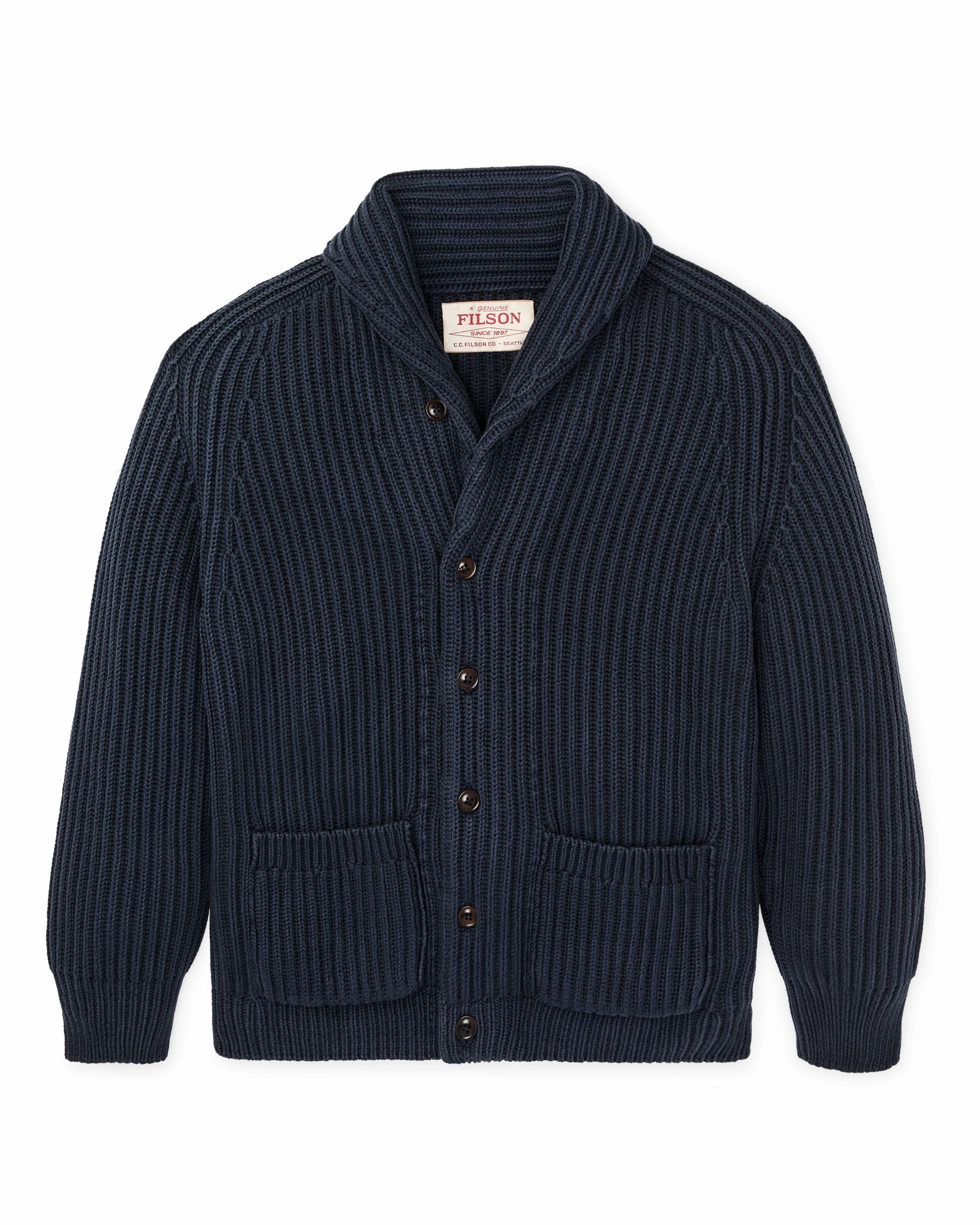 Filson Men Fisherman Rib Cotton Cardigan - Navy