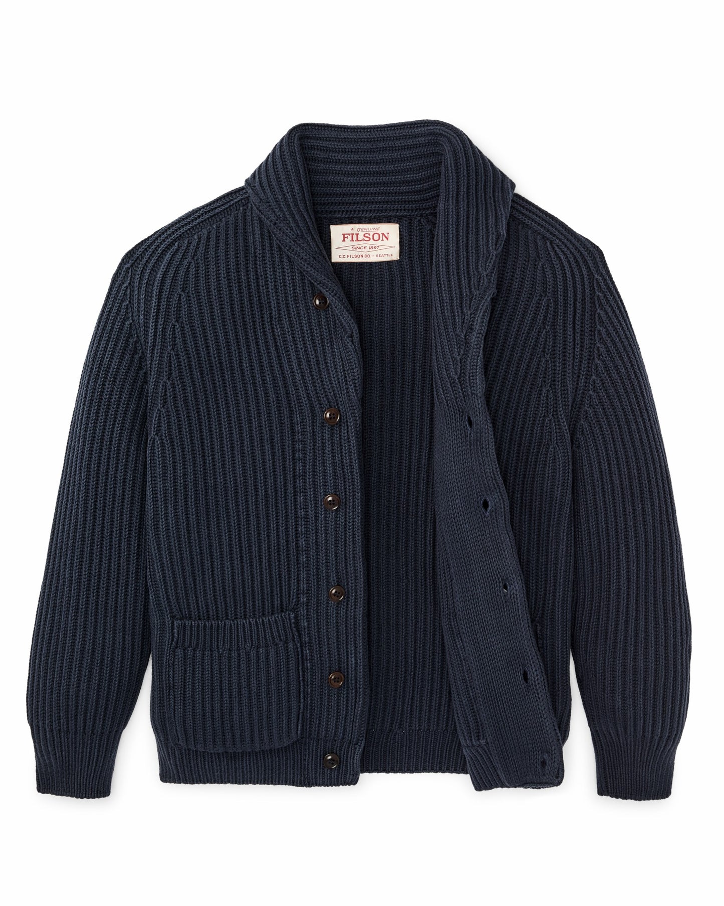 Filson Men Fisherman Rib Cotton Cardigan - Navy