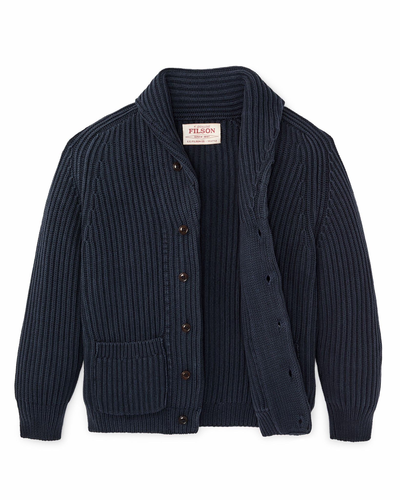 Filson Men Fisherman Rib Cotton Cardigan - Navy