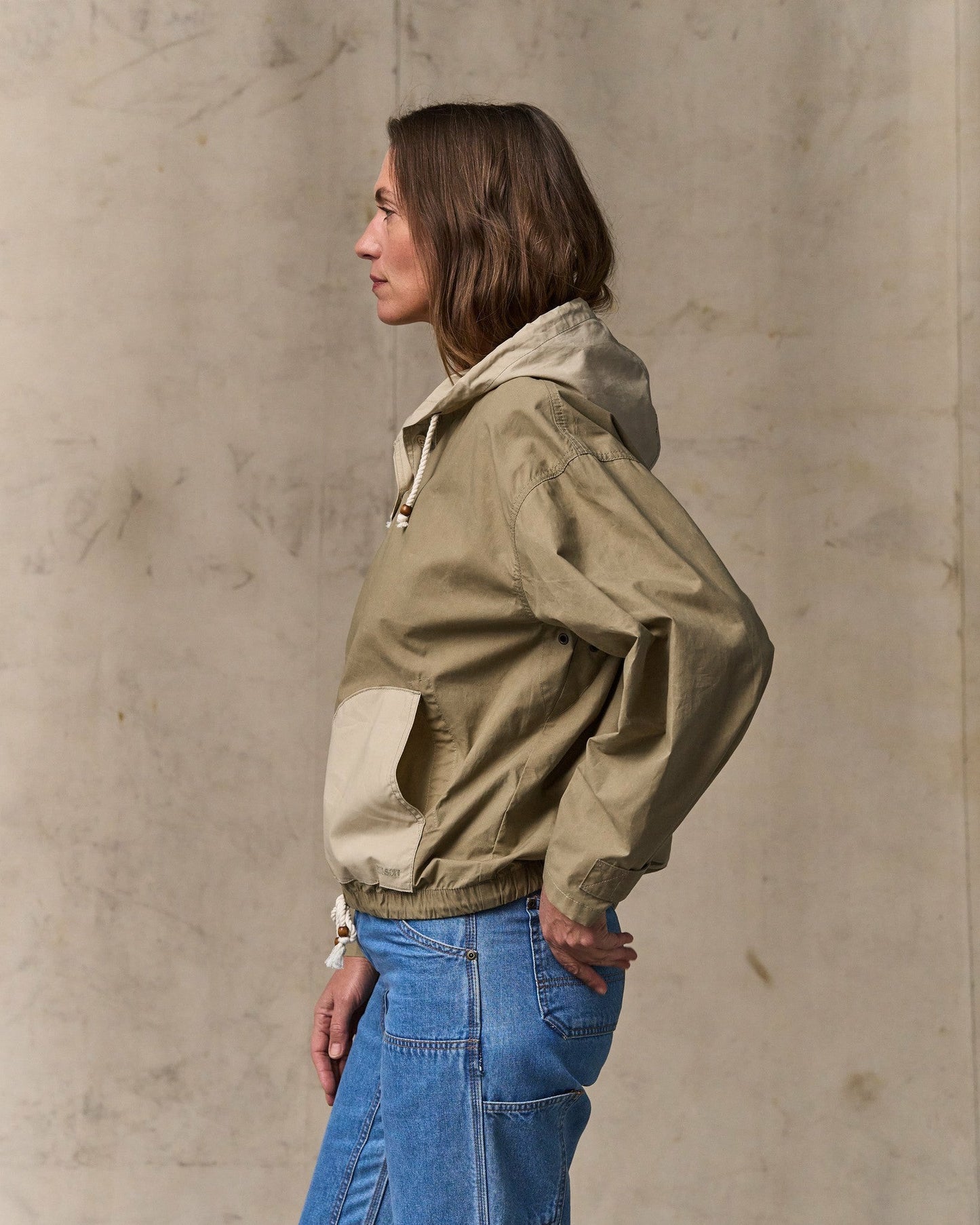 Filson Women Women's Dry Wax Hooded Popover - Khaki / Quail Tan