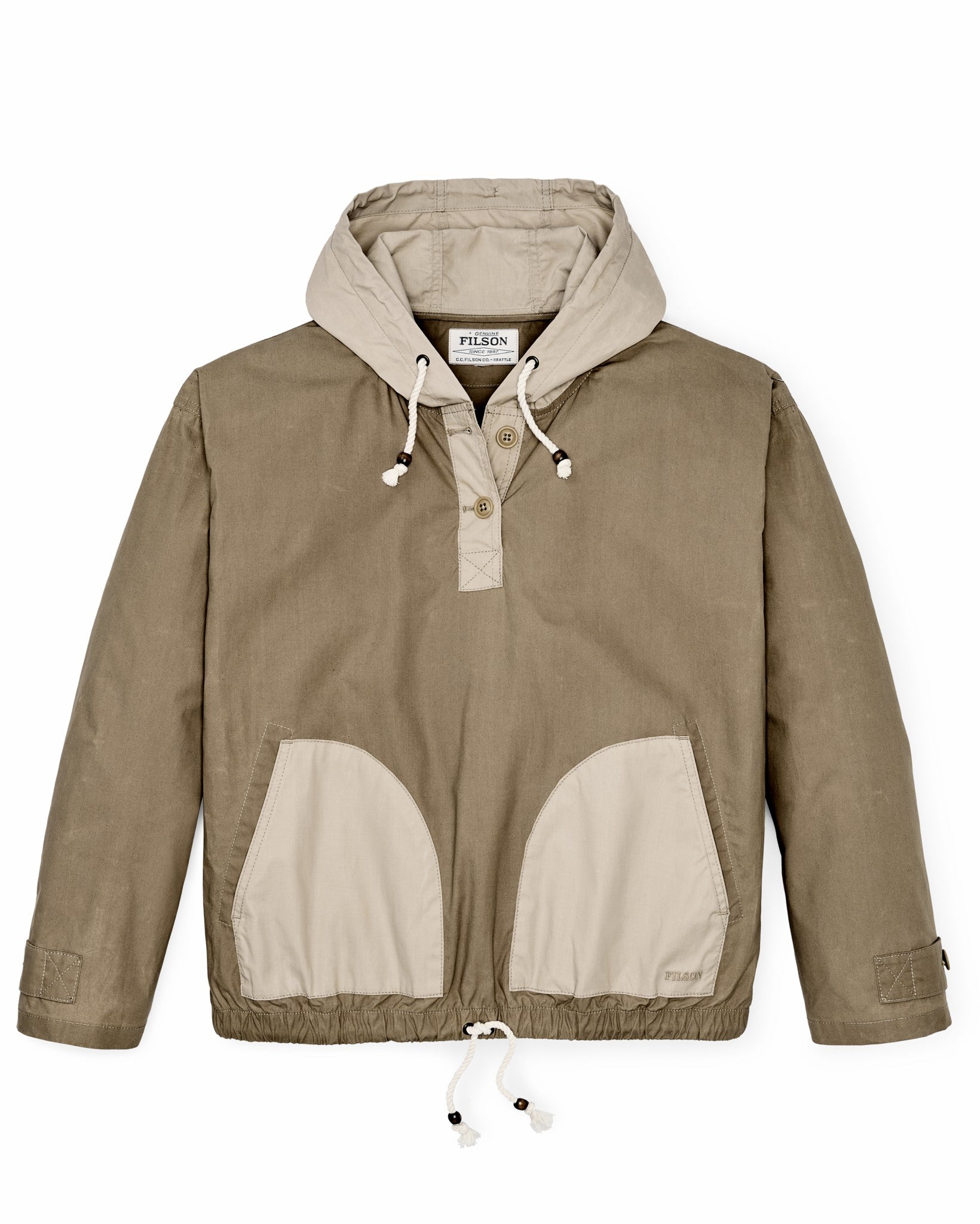 Filson Women Women's Dry Wax Hooded Popover - Khaki / Quail Tan