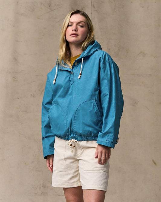 Filson Women Women's Dry Wax Hooded Popover - Marine Blue