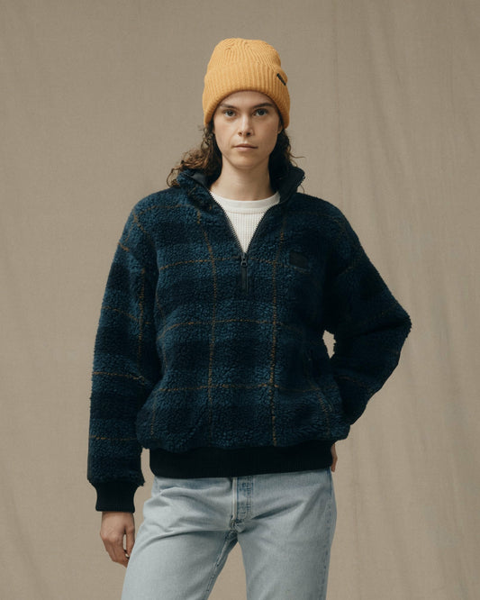 Filson Women Women's Pile Fleece Popover - Blue / Black Plaid