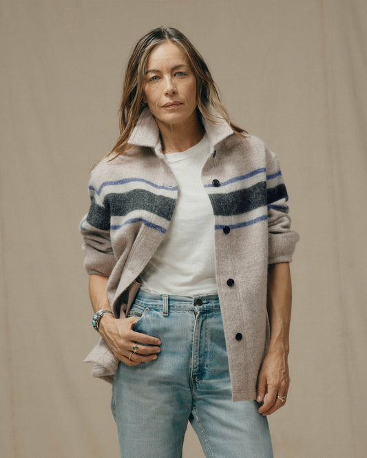 Filson Women Women's Wool Overshirt - Gray / Black Blanket Stripe