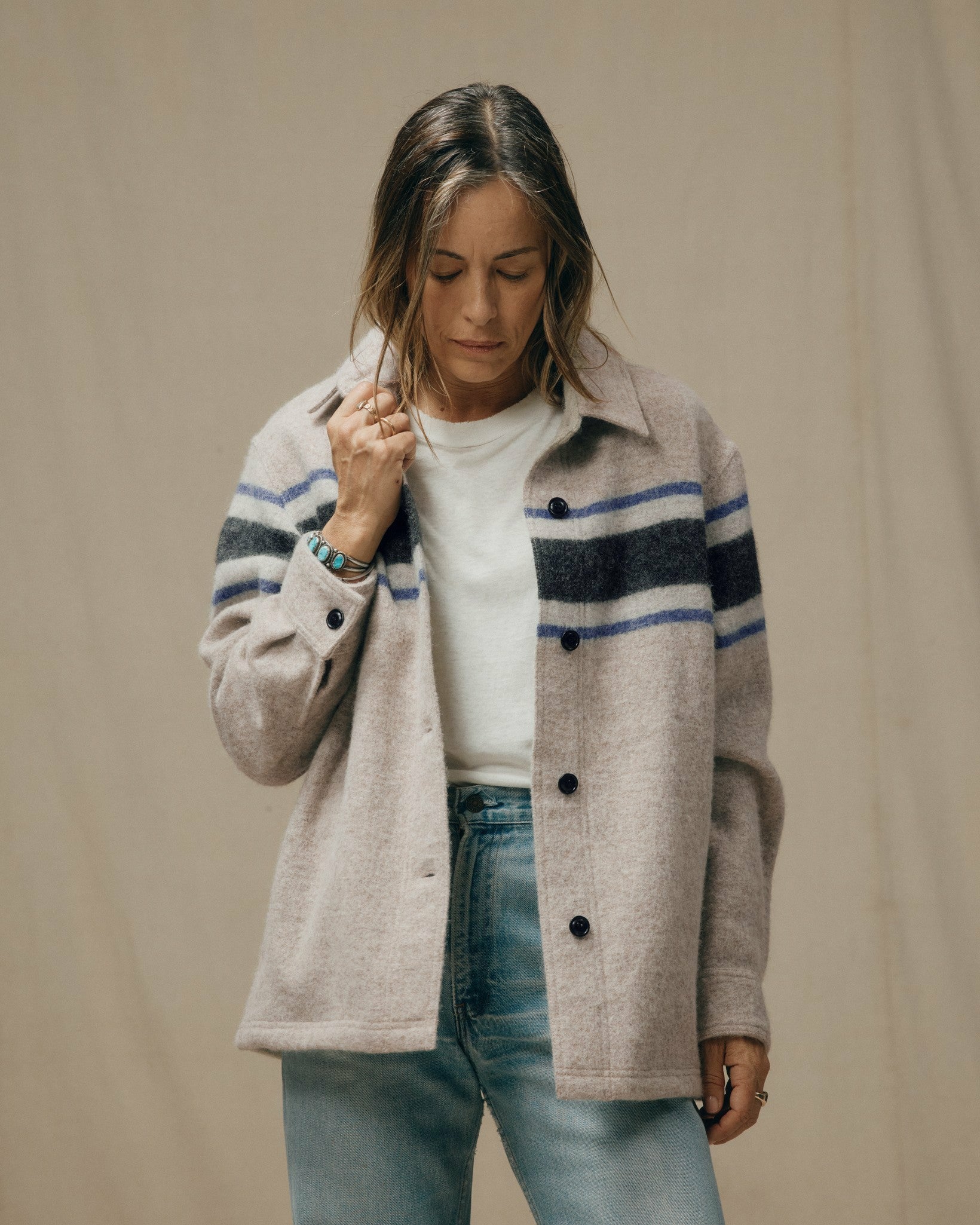 Filson Women Women's Wool Overshirt - Gray / Black Blanket Stripe