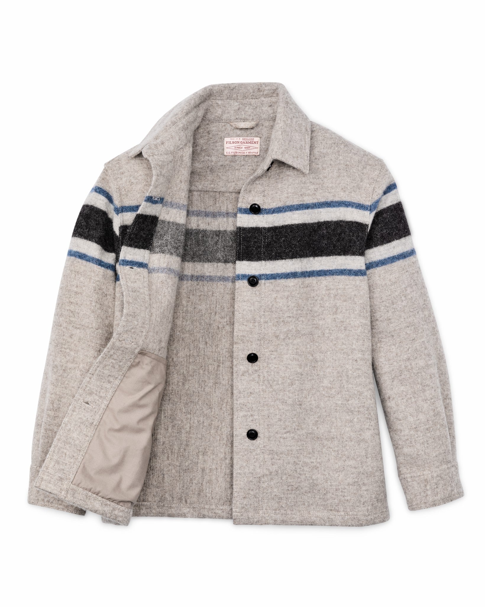 Filson Women Women's Wool Overshirt - Gray / Black Blanket Stripe