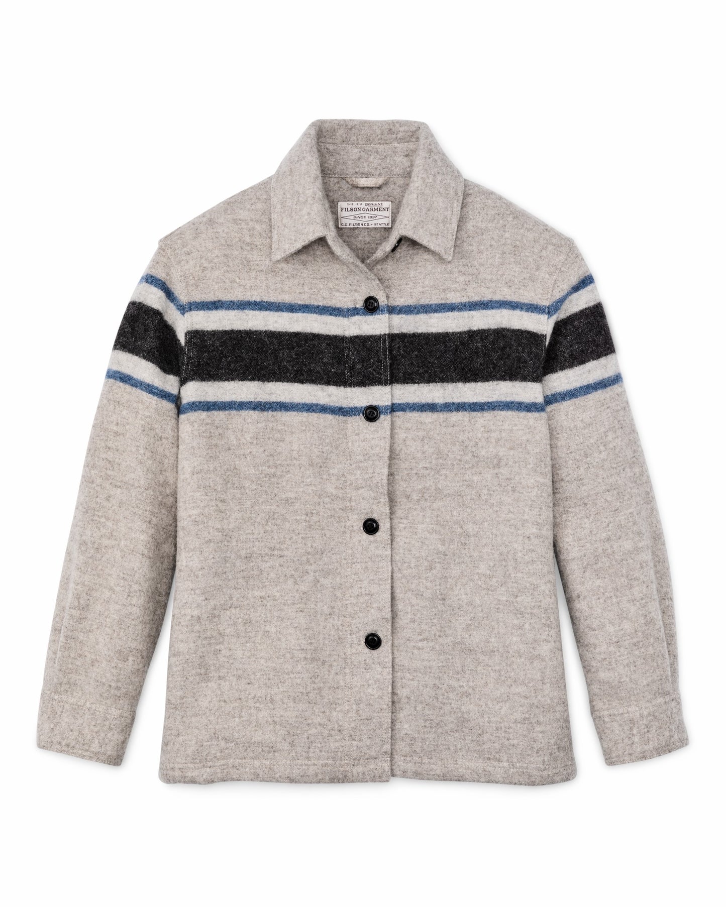 Filson Women Women's Wool Overshirt - Gray / Black Blanket Stripe
