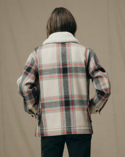 Filson Women Women's Mackinaw Wool Shearling Cruiser Jacket - Cream / Red / Black Plaid