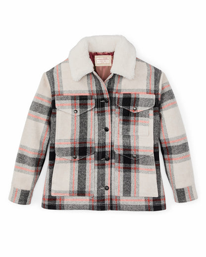 Filson Women Women's Mackinaw Wool Shearling Cruiser Jacket - Cream / Red / Black Plaid