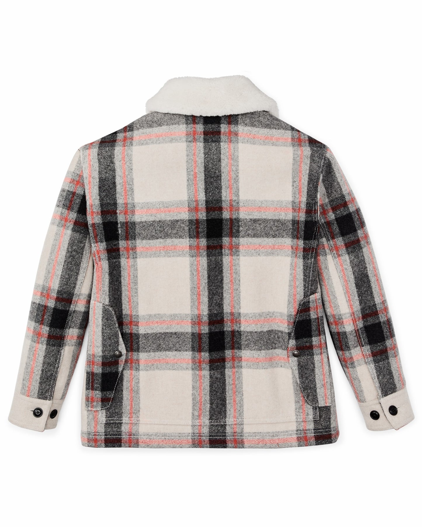 Filson Women Women's Mackinaw Wool Shearling Cruiser Jacket - Cream / Red / Black Plaid