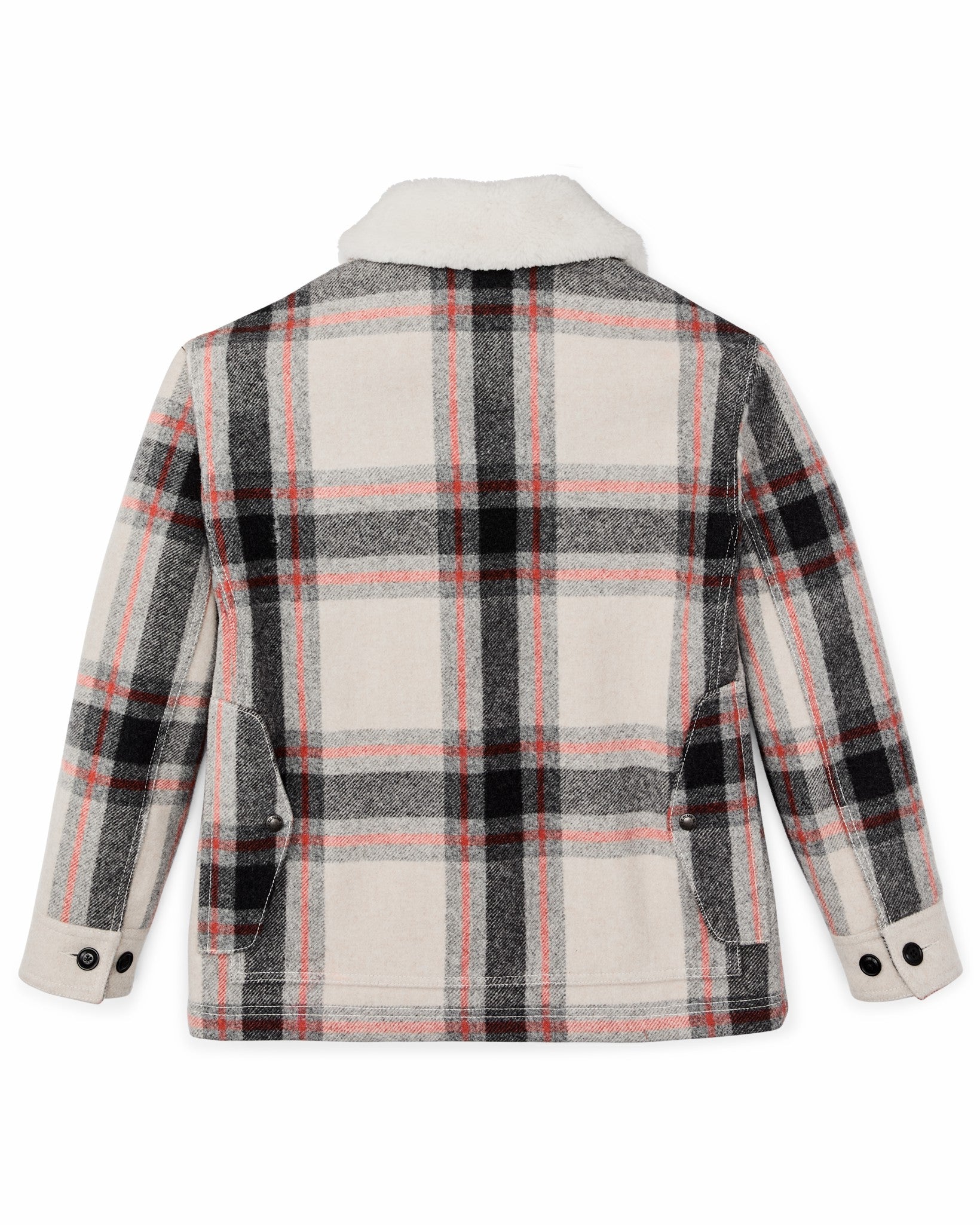 Filson Women Women's Mackinaw Wool Shearling Cruiser Jacket - Cream / Red / Black Plaid