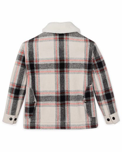 Filson Women Women's Mackinaw Wool Shearling Cruiser Jacket - Cream / Red / Black Plaid