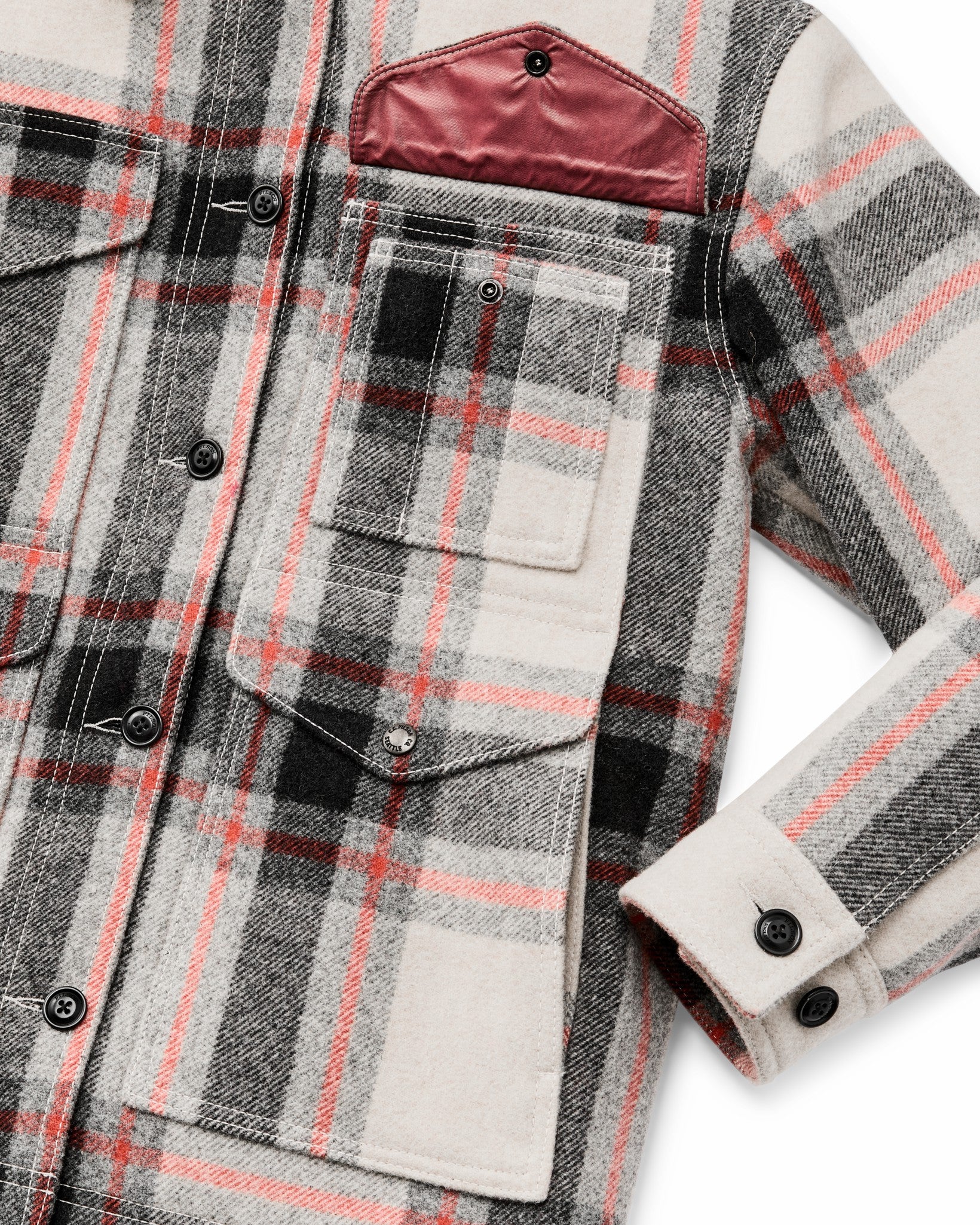 Filson Women Women's Mackinaw Wool Shearling Cruiser Jacket - Cream / Red / Black Plaid