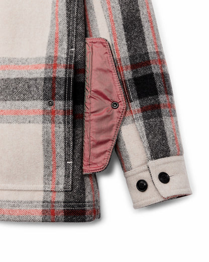 Filson Women Women's Mackinaw Wool Shearling Cruiser Jacket - Cream / Red / Black Plaid