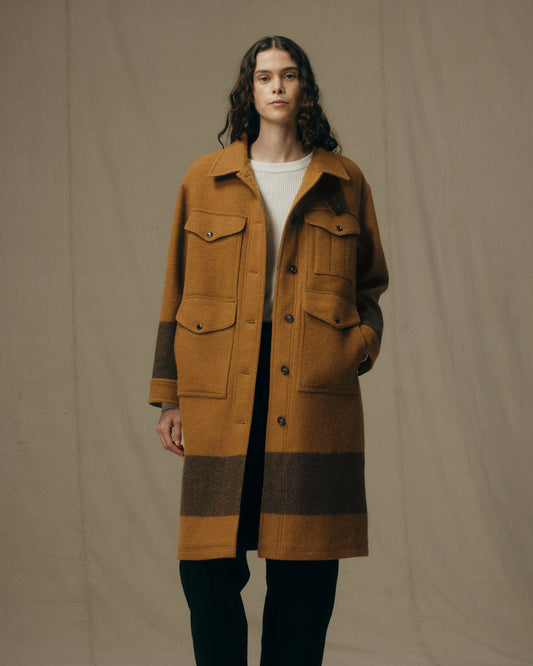 Filson Women Women's Wool Long Cruiser Coat - Whiskey / Black Stripe