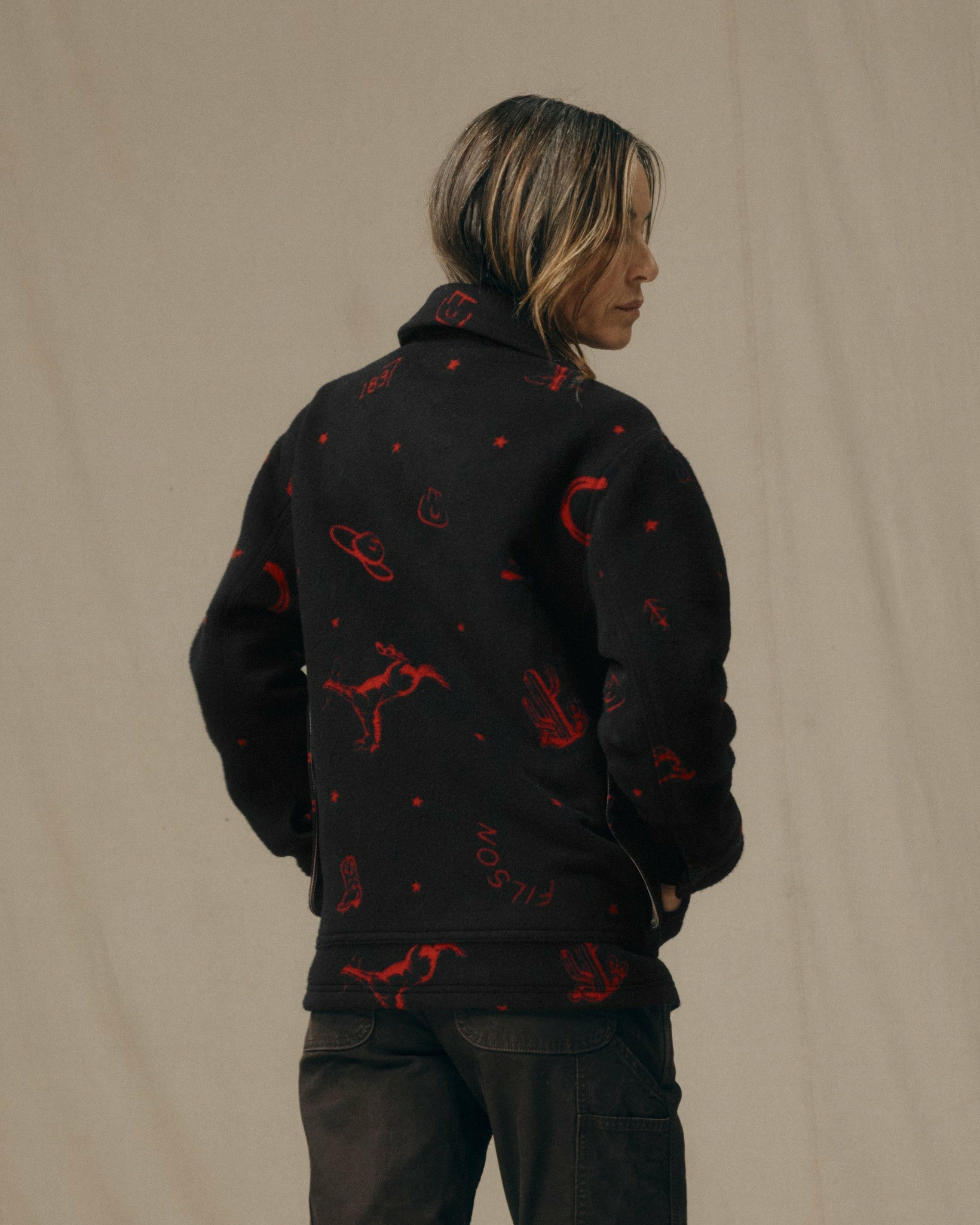 Filson Women Women's Jacquard Wool Cruiser Jacket - Black / Red Western
