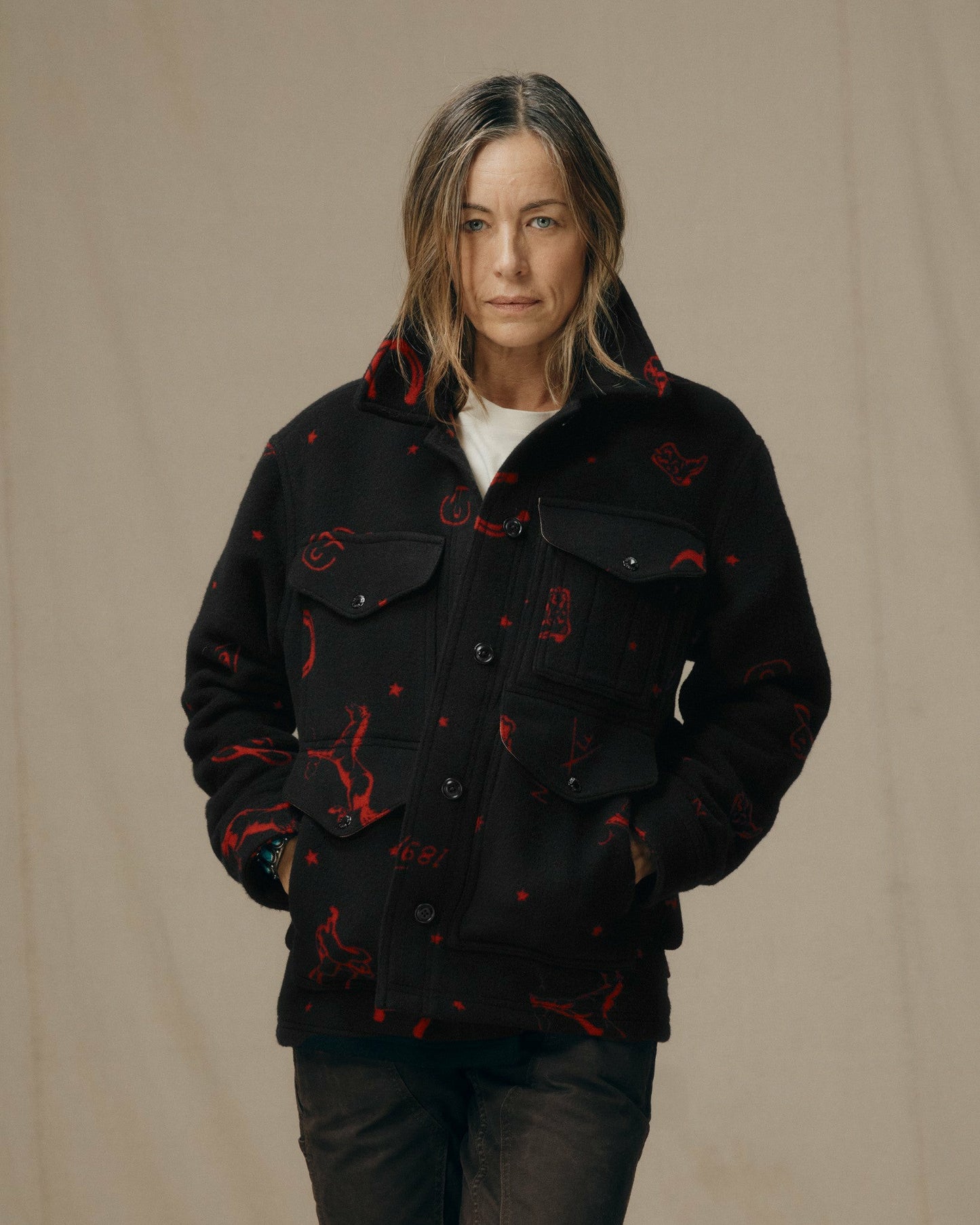 Filson Women Women's Jacquard Wool Cruiser Jacket - Black / Red Western