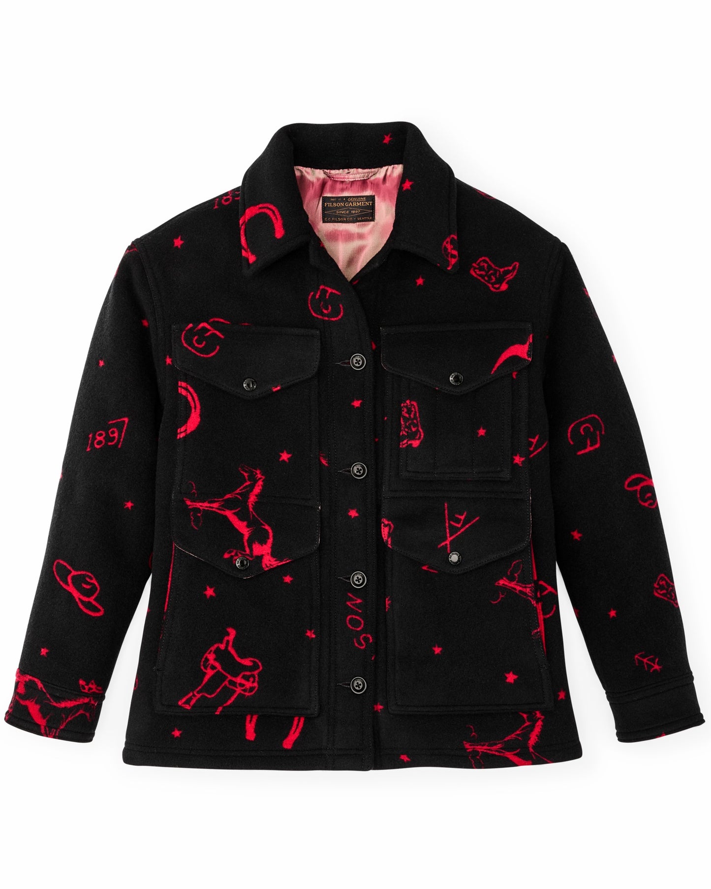 Filson Women Women's Jacquard Wool Cruiser Jacket - Black / Red Western