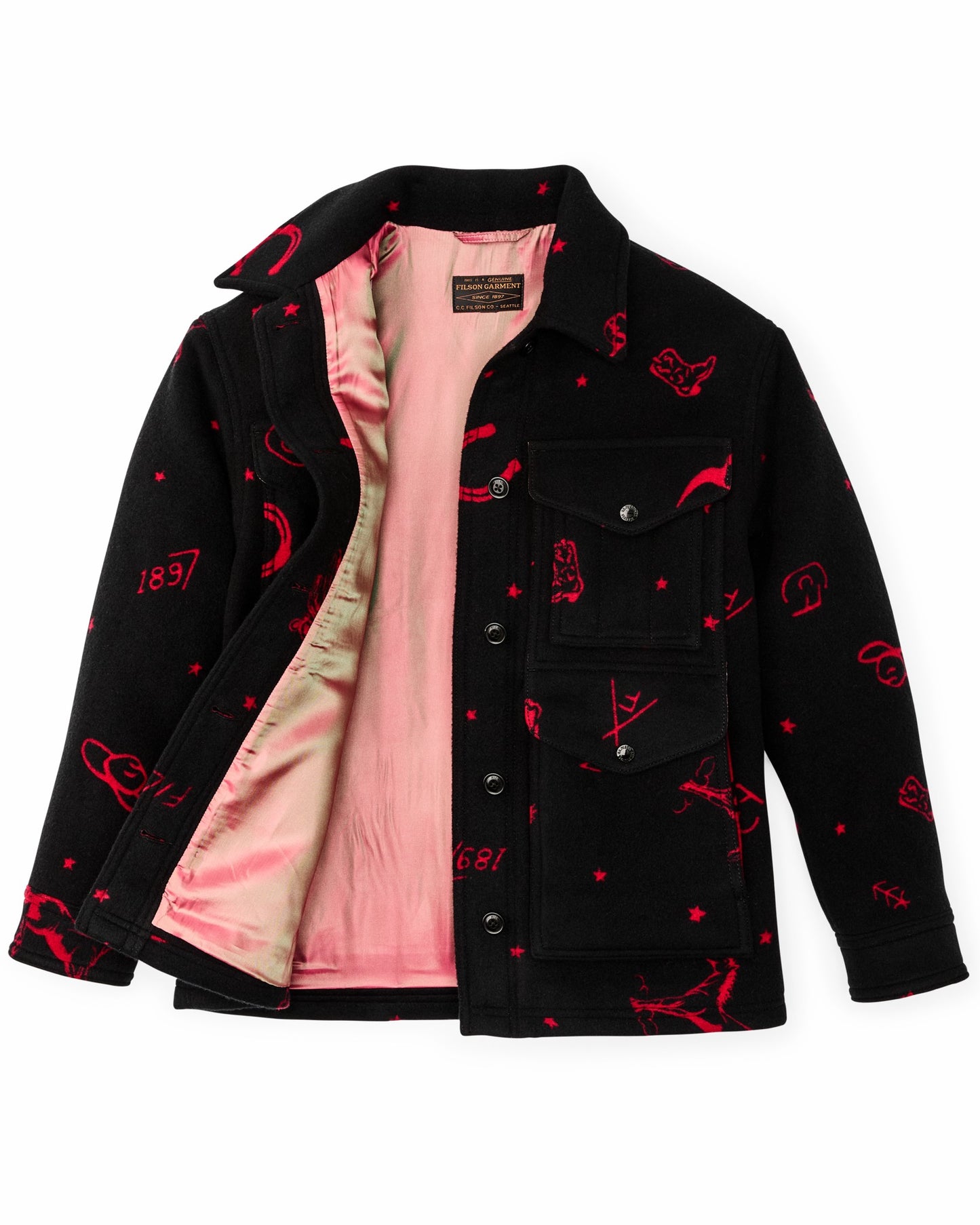 Filson Women Women's Jacquard Wool Cruiser Jacket - Black / Red Western