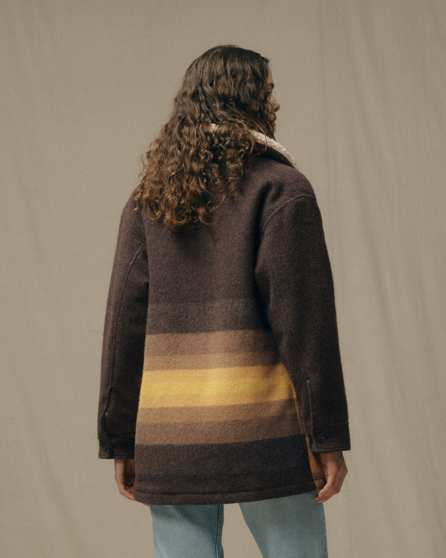 Filson Women Women's Kodiak Shawl Collar Coat - Brown / Yellow Stripe