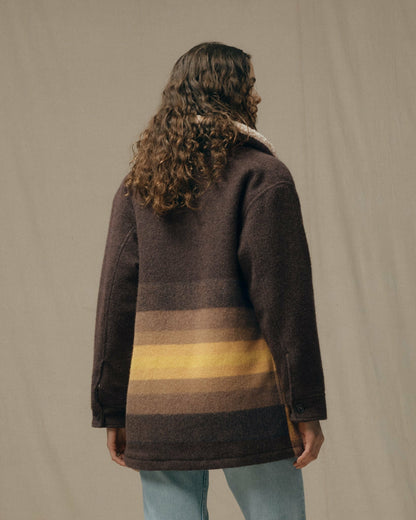 Filson Women Women's Kodiak Shawl Collar Coat - Brown / Yellow Stripe