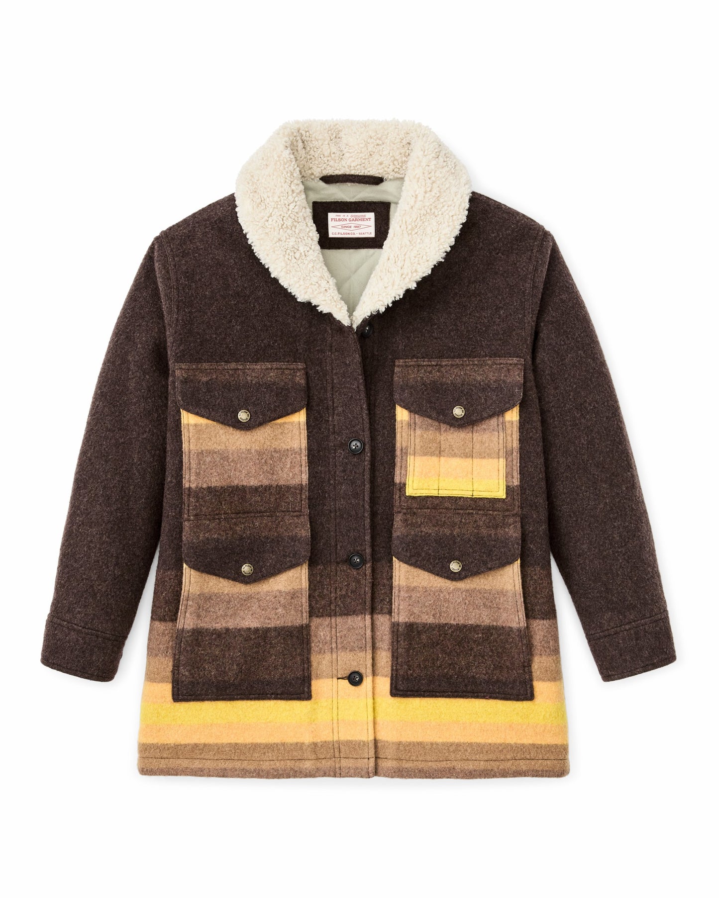 Filson Women Women's Kodiak Shawl Collar Coat - Brown / Yellow Stripe