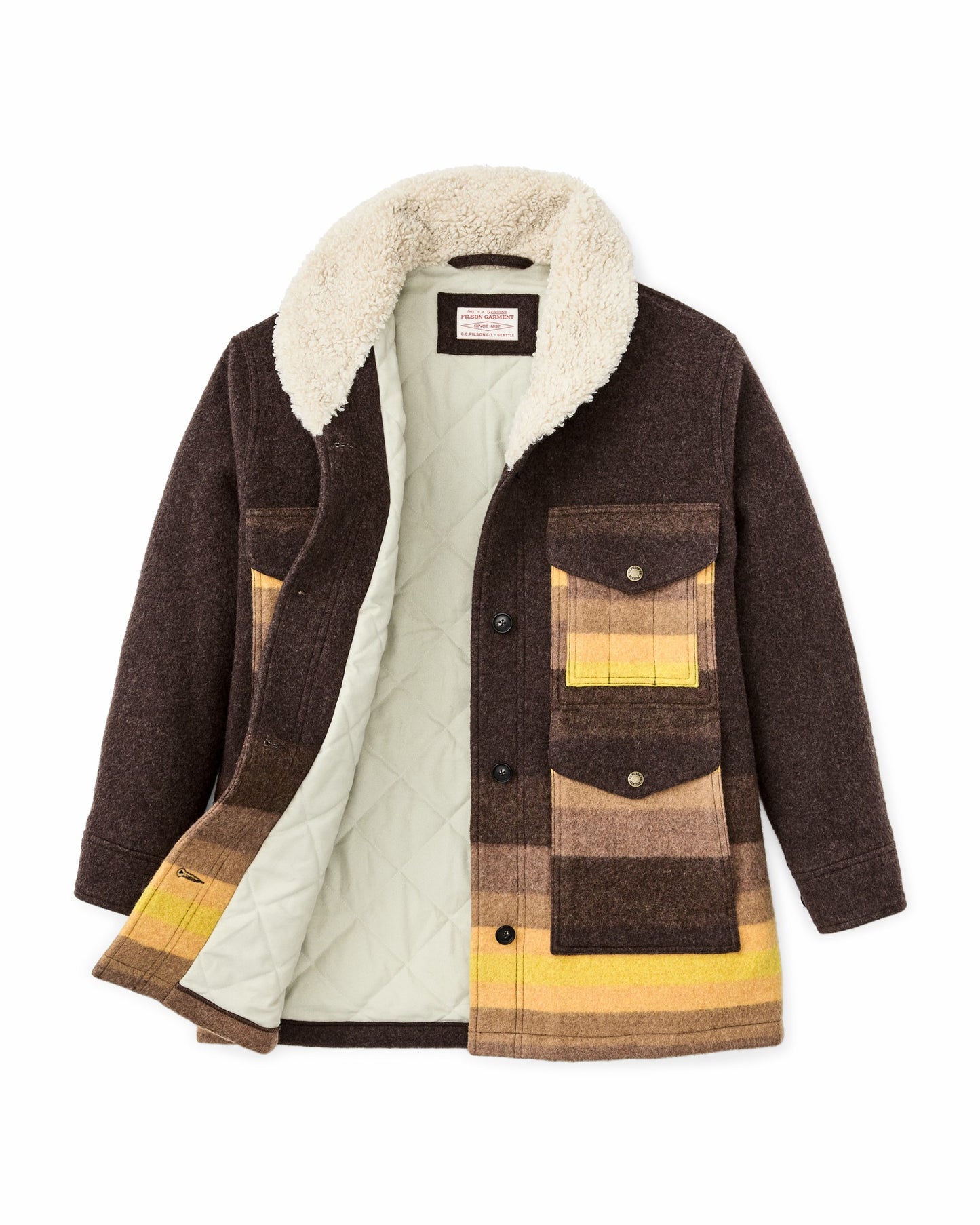 Filson Women Women's Kodiak Shawl Collar Coat - Brown / Yellow Stripe