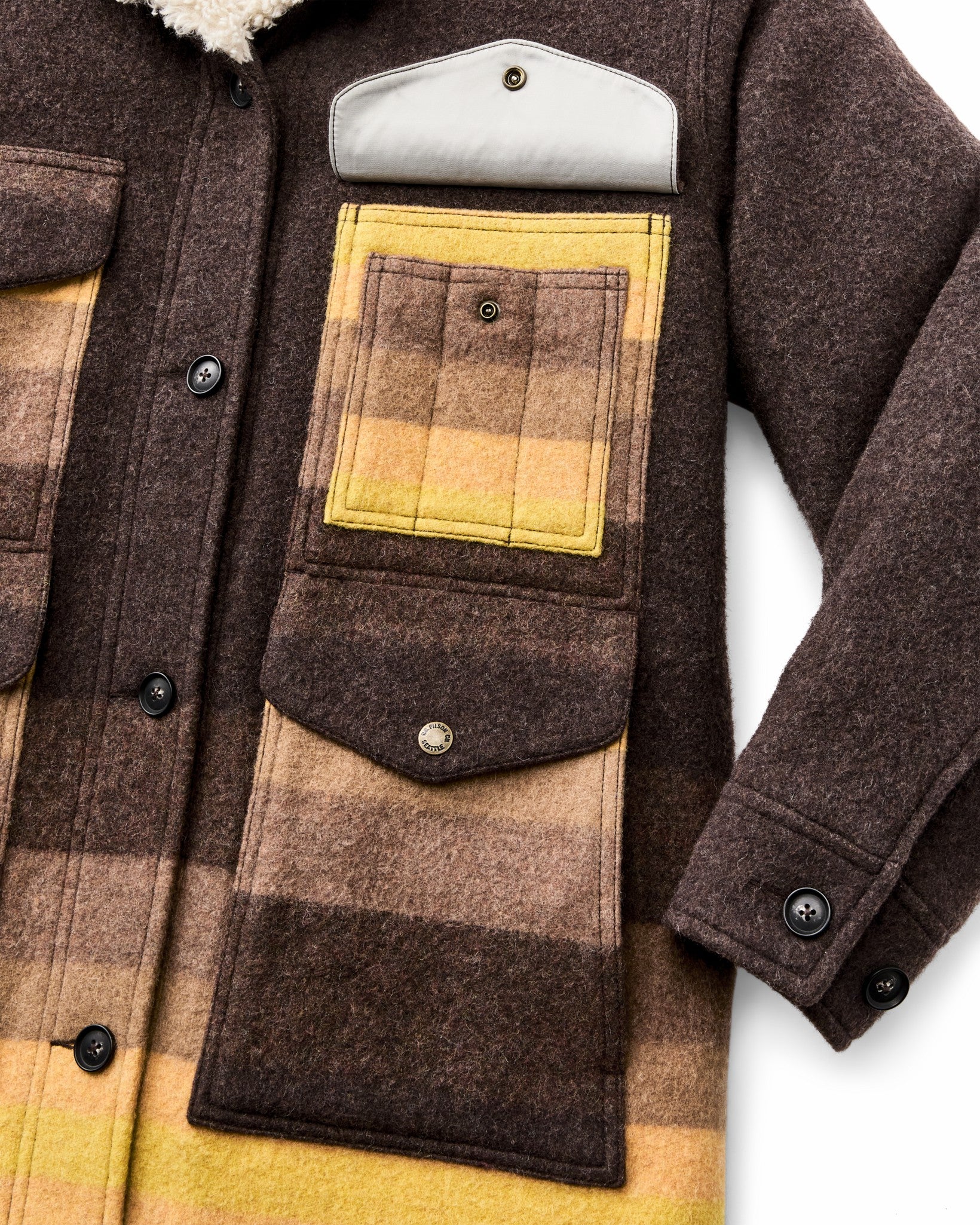 Filson Women Women's Kodiak Shawl Collar Coat - Brown / Yellow Stripe