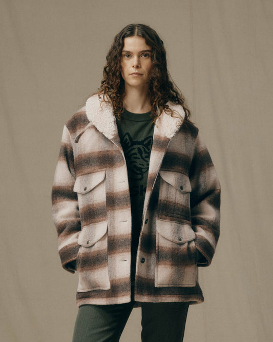 Filson Women Women's Kodiak Shawl Collar Coat - Cream / Brown Shadow Plaid