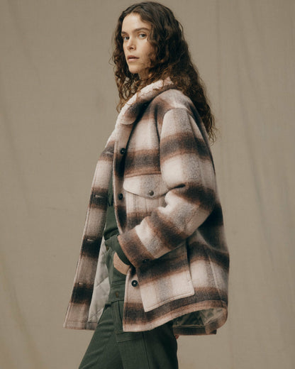 Filson Women Women's Kodiak Shawl Collar Coat - Cream / Brown Shadow Plaid