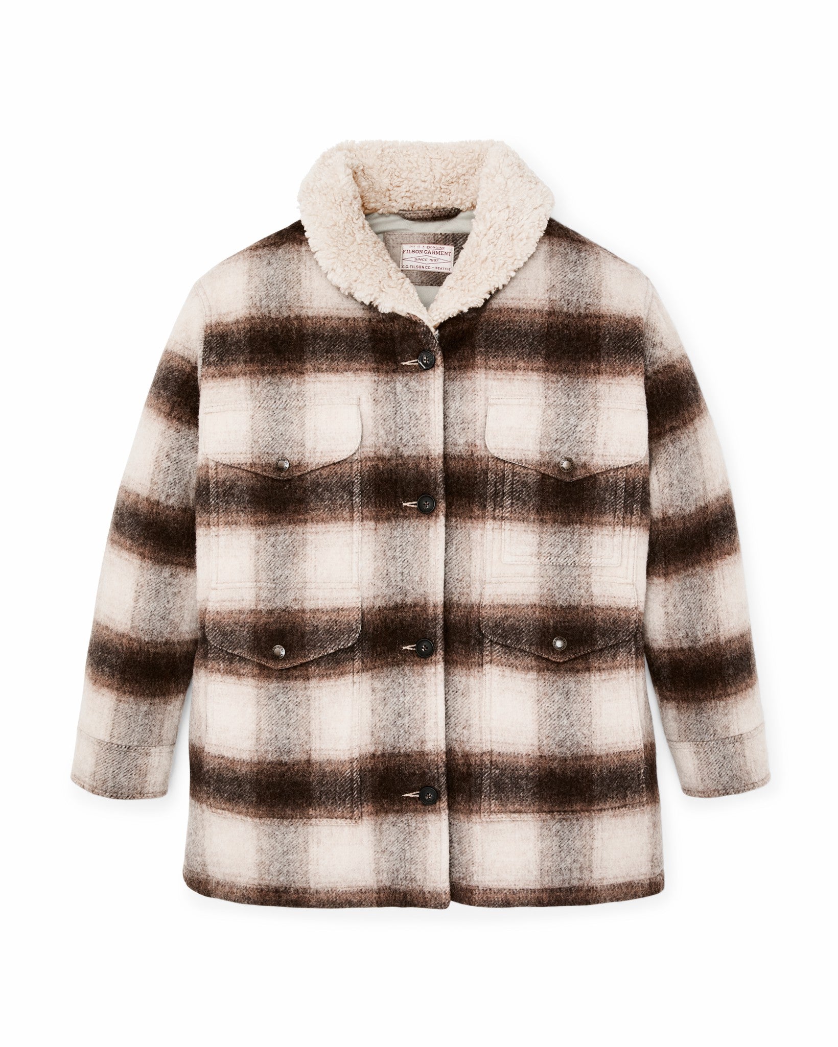 Filson Women Women's Kodiak Shawl Collar Coat - Cream / Brown Shadow Plaid