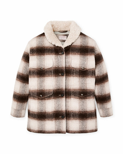 Filson Women Women's Kodiak Shawl Collar Coat - Cream / Brown Shadow Plaid