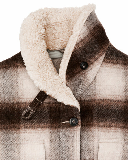 Filson Women Women's Kodiak Shawl Collar Coat - Cream / Brown Shadow Plaid