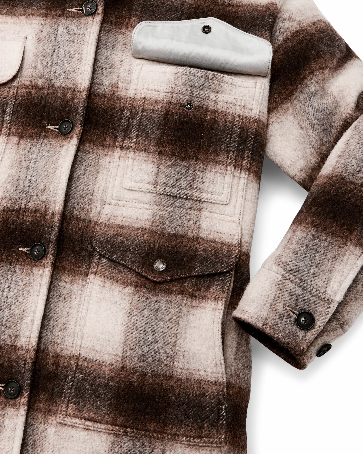 Filson Women Women's Kodiak Shawl Collar Coat - Cream / Brown Shadow Plaid