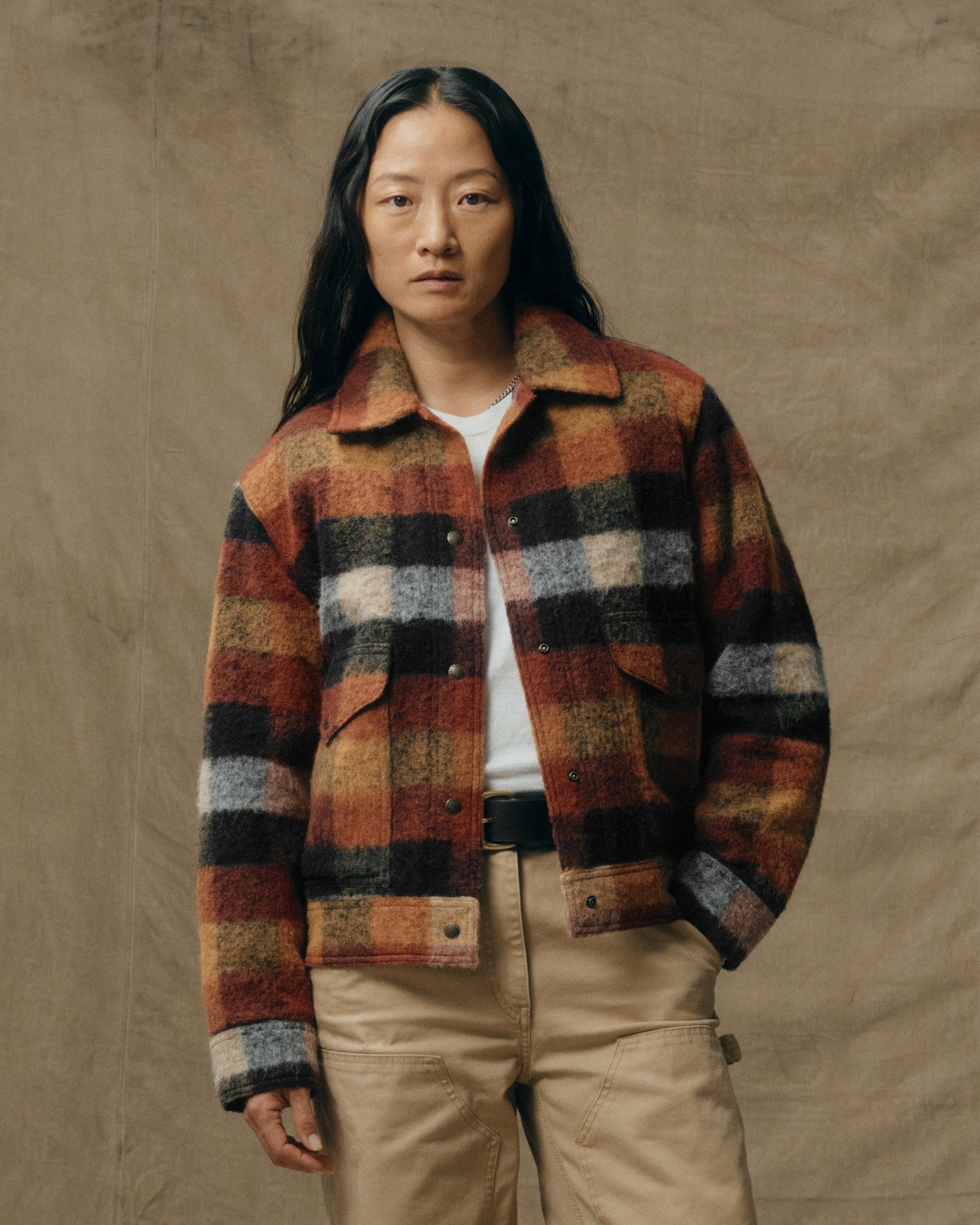 Filson Women Women's Blanket Wool Heritage Jacket - Red / Orange / Black Plaid