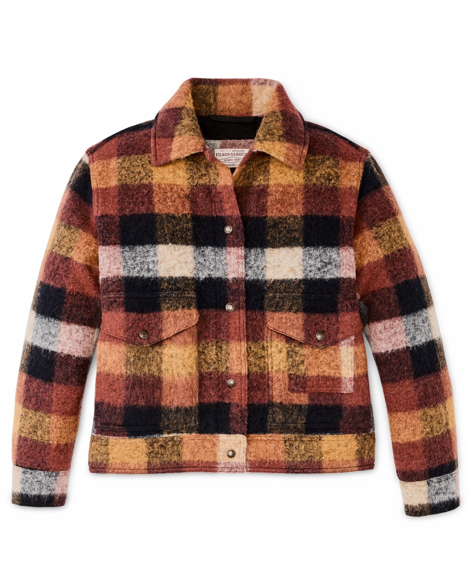 Filson Women Women's Blanket Wool Heritage Jacket - Red / Orange / Black Plaid