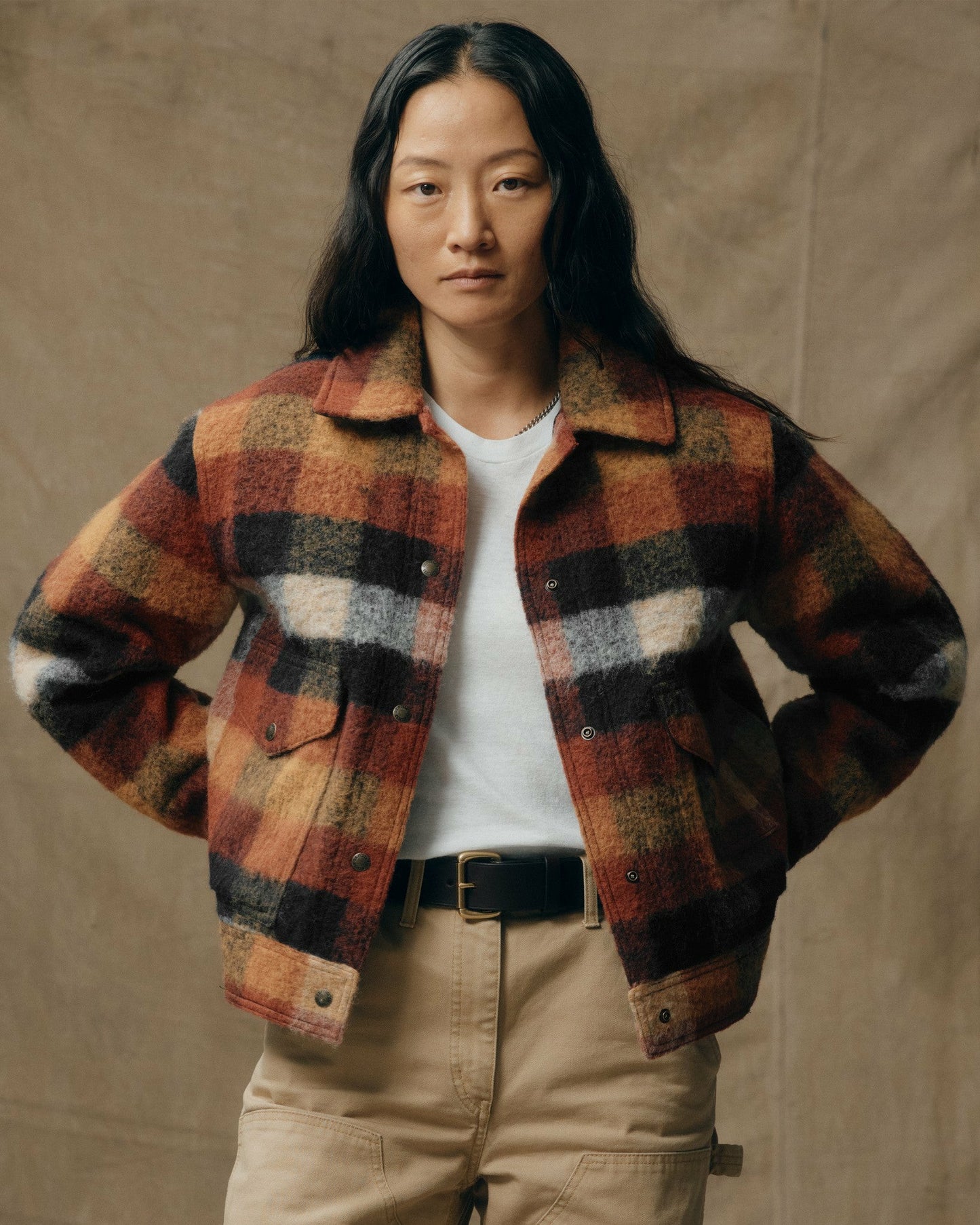 Filson Women Women's Blanket Wool Heritage Jacket - Red / Orange / Black Plaid