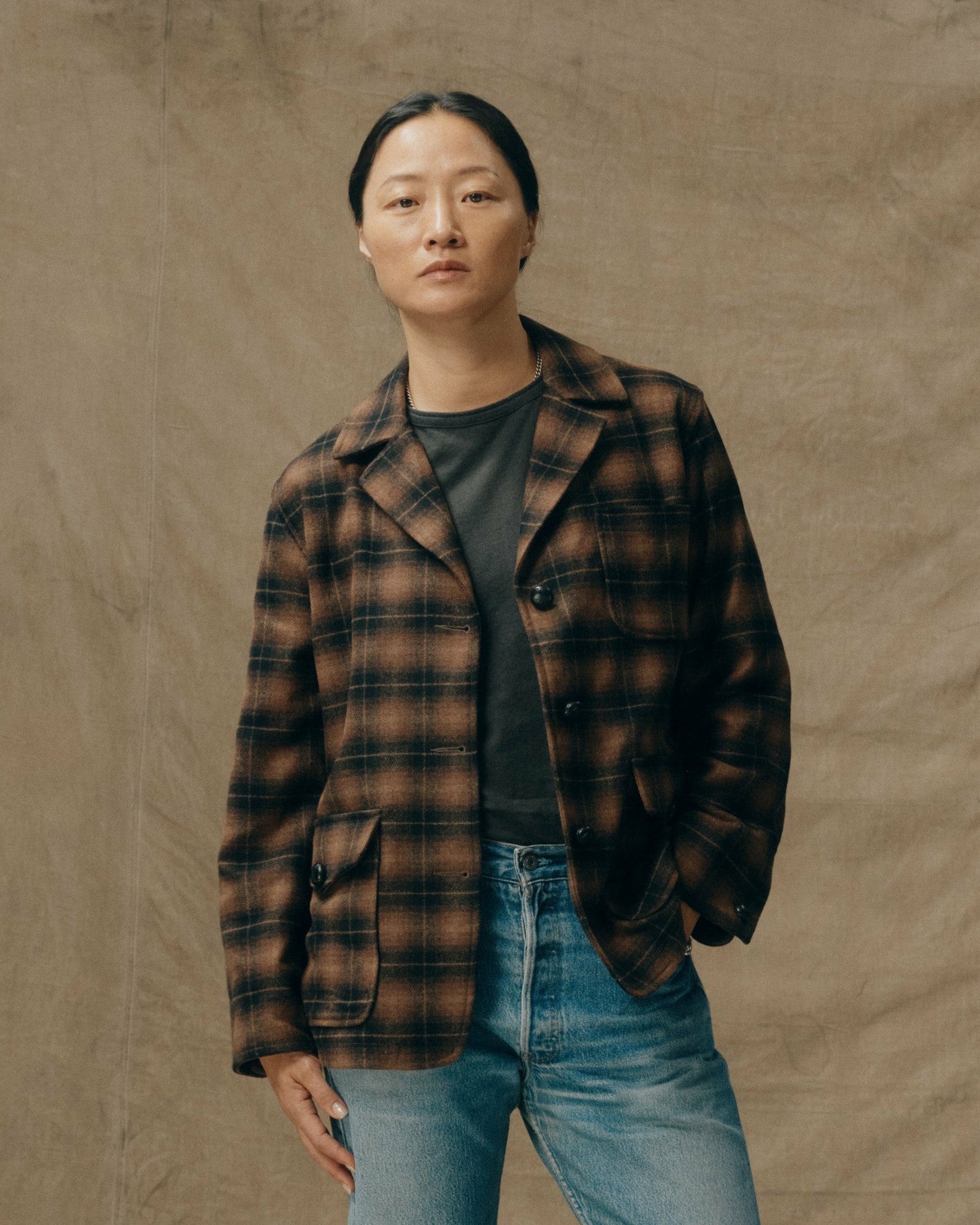 Filson Women Women's Unconstructed Wool Blazer - Bronze Brown Plaid
