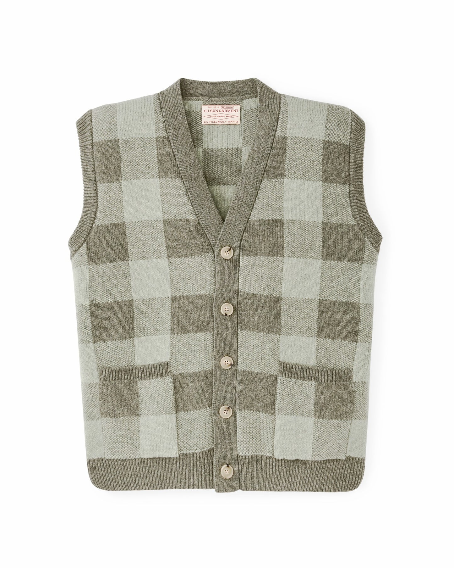 Filson Women Women's Wool Cardigan Vest - Olive Check
