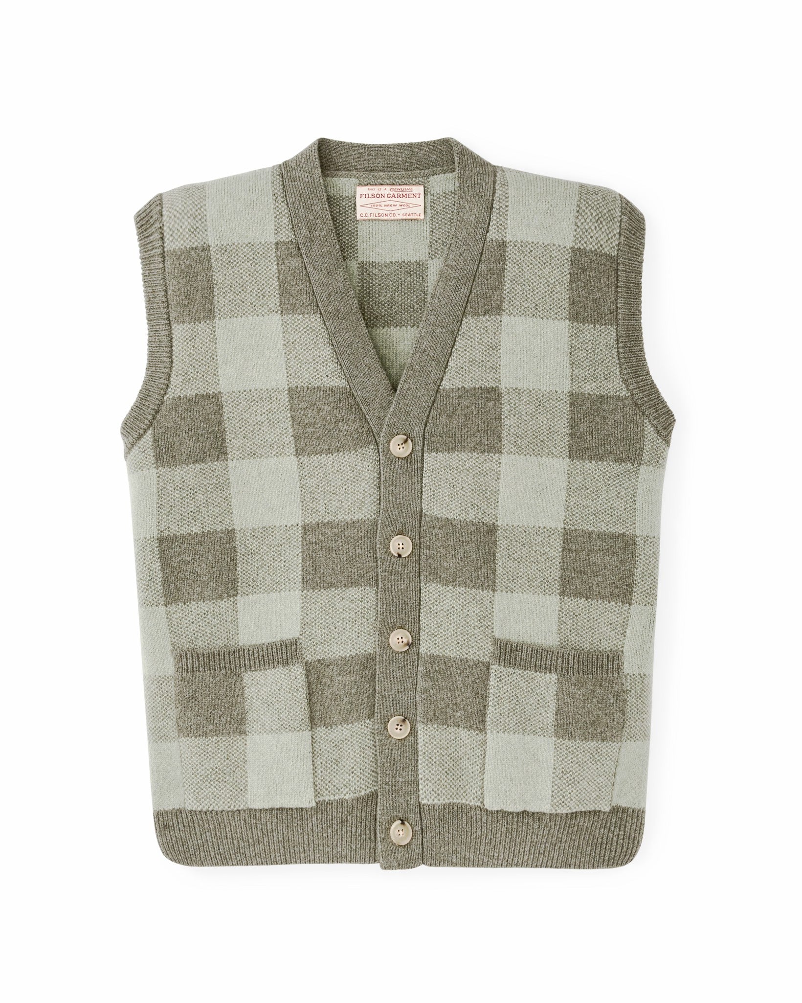 Filson Women Women's Wool Cardigan Vest - Olive Check