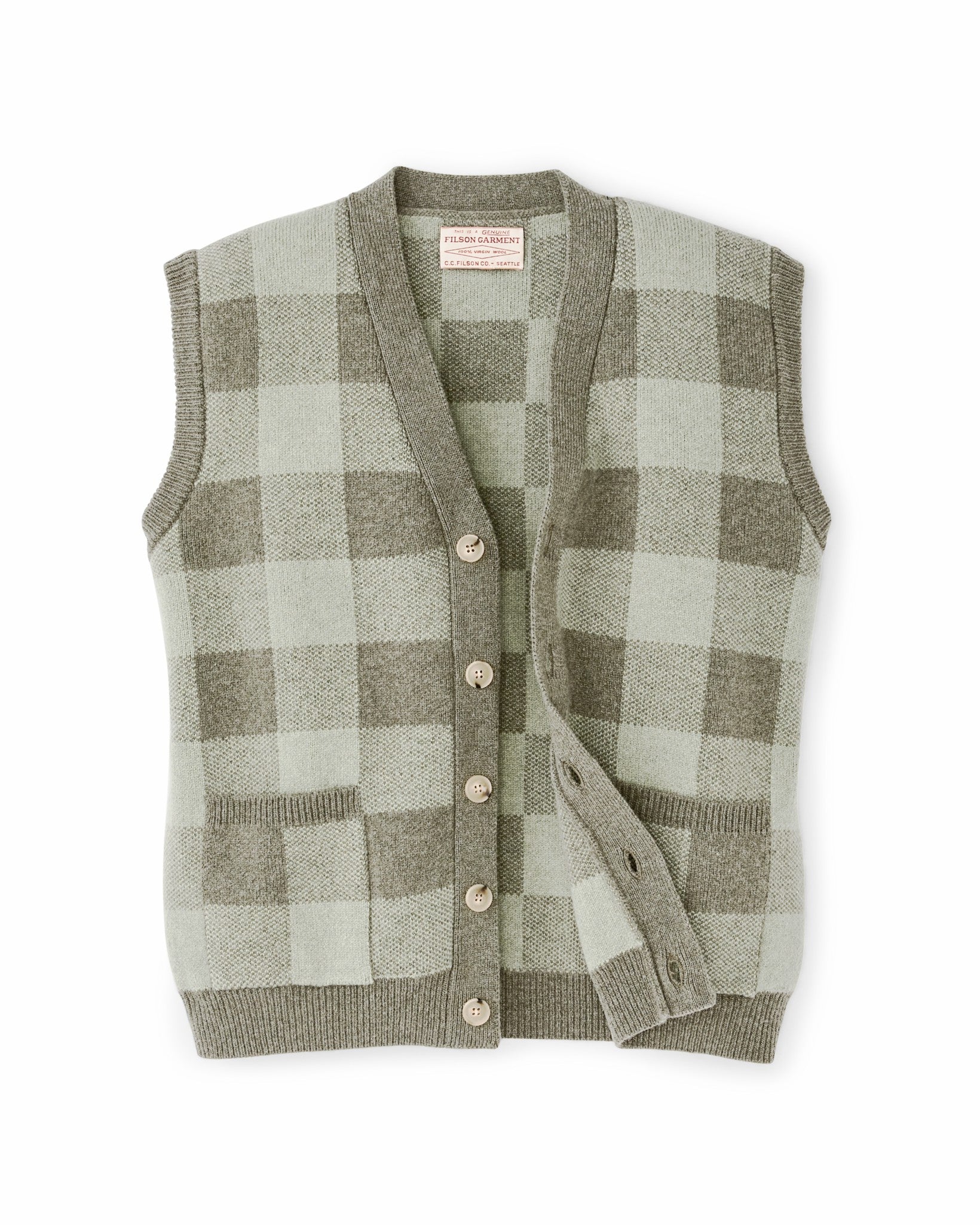 Filson Women Women's Wool Cardigan Vest - Olive Check