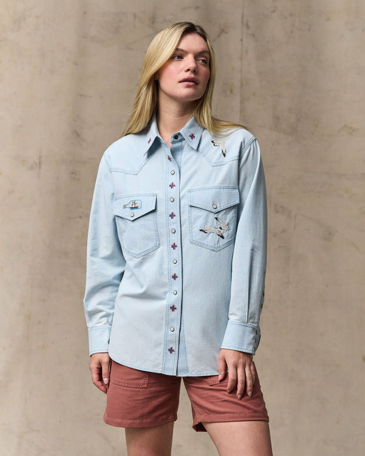 Filson Women Women's Embroidered Western Shirt - Light Indigo
