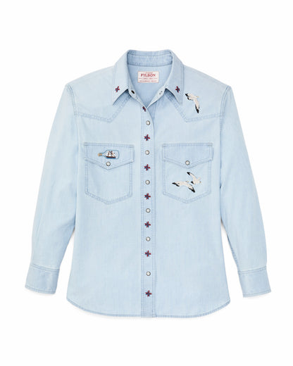 Filson Women Women's Embroidered Western Shirt - Light Indigo