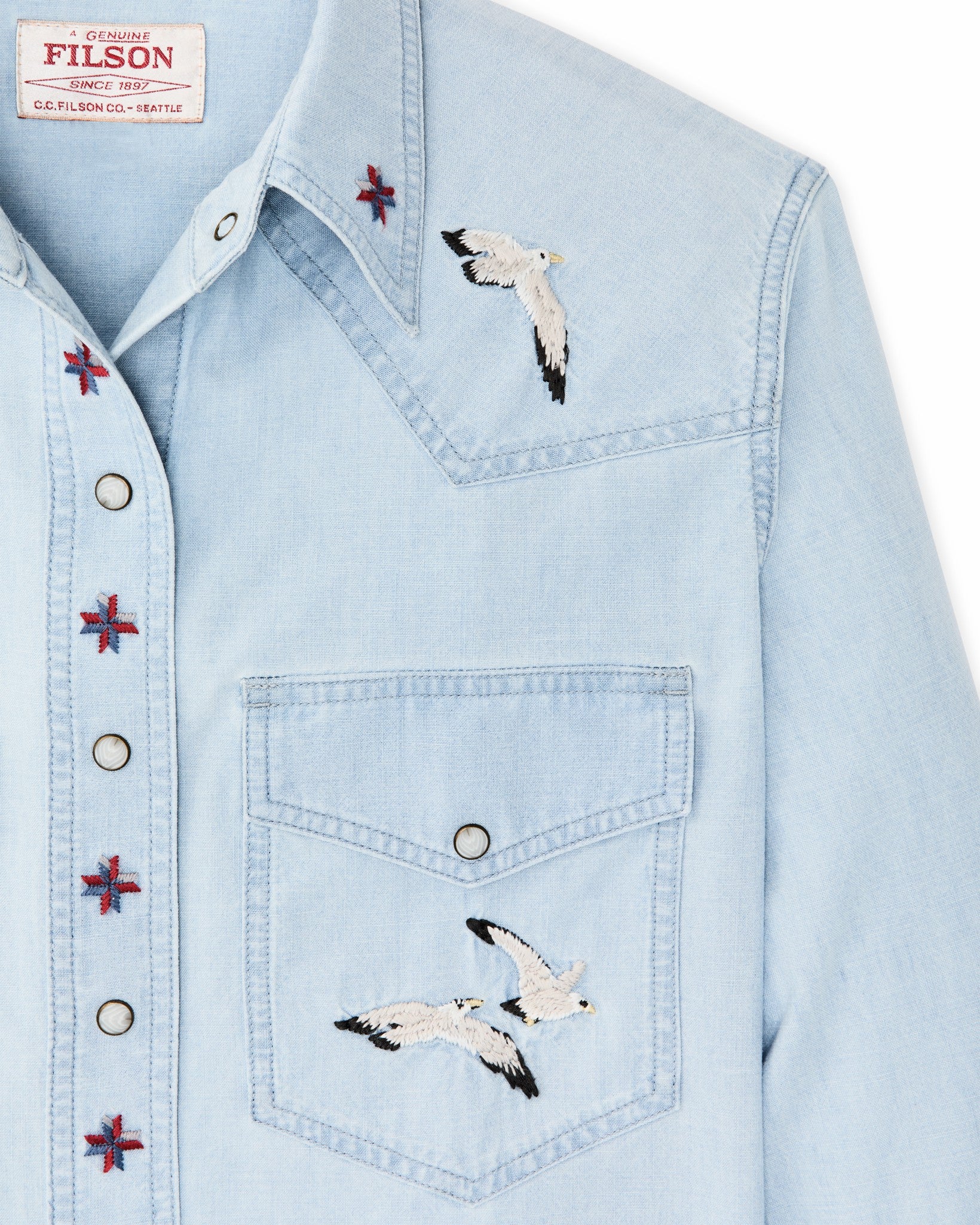 Filson Women Women's Embroidered Western Shirt - Light Indigo