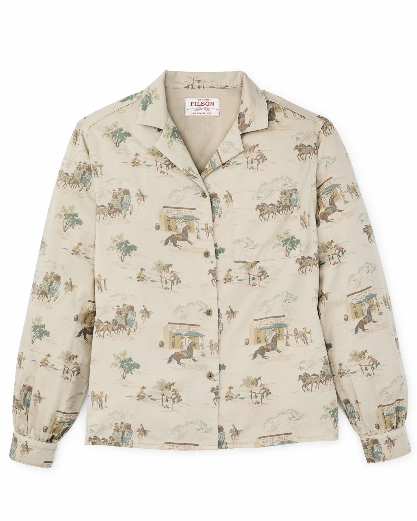 Filson Women Women's Long Sleeve Twill Camp Shirt - Desert Green / Print