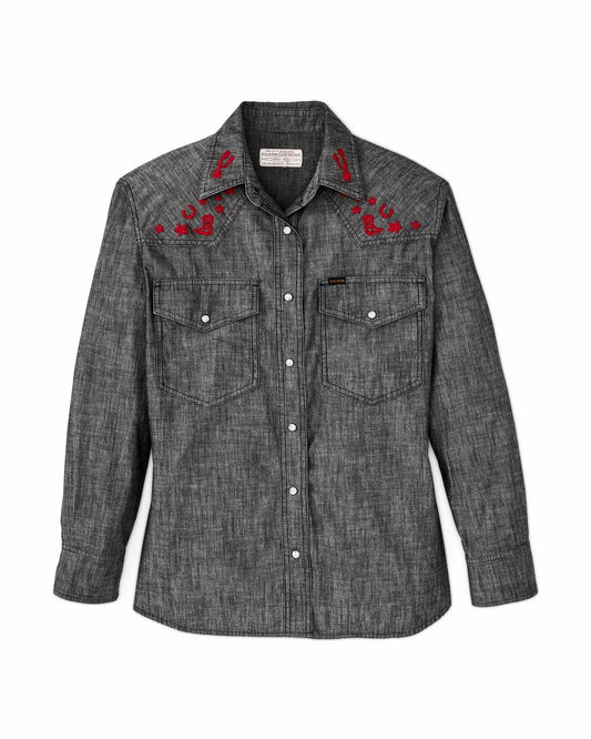 Filson Women Women's Embroidered Western Shirt - Black Chambray / Western