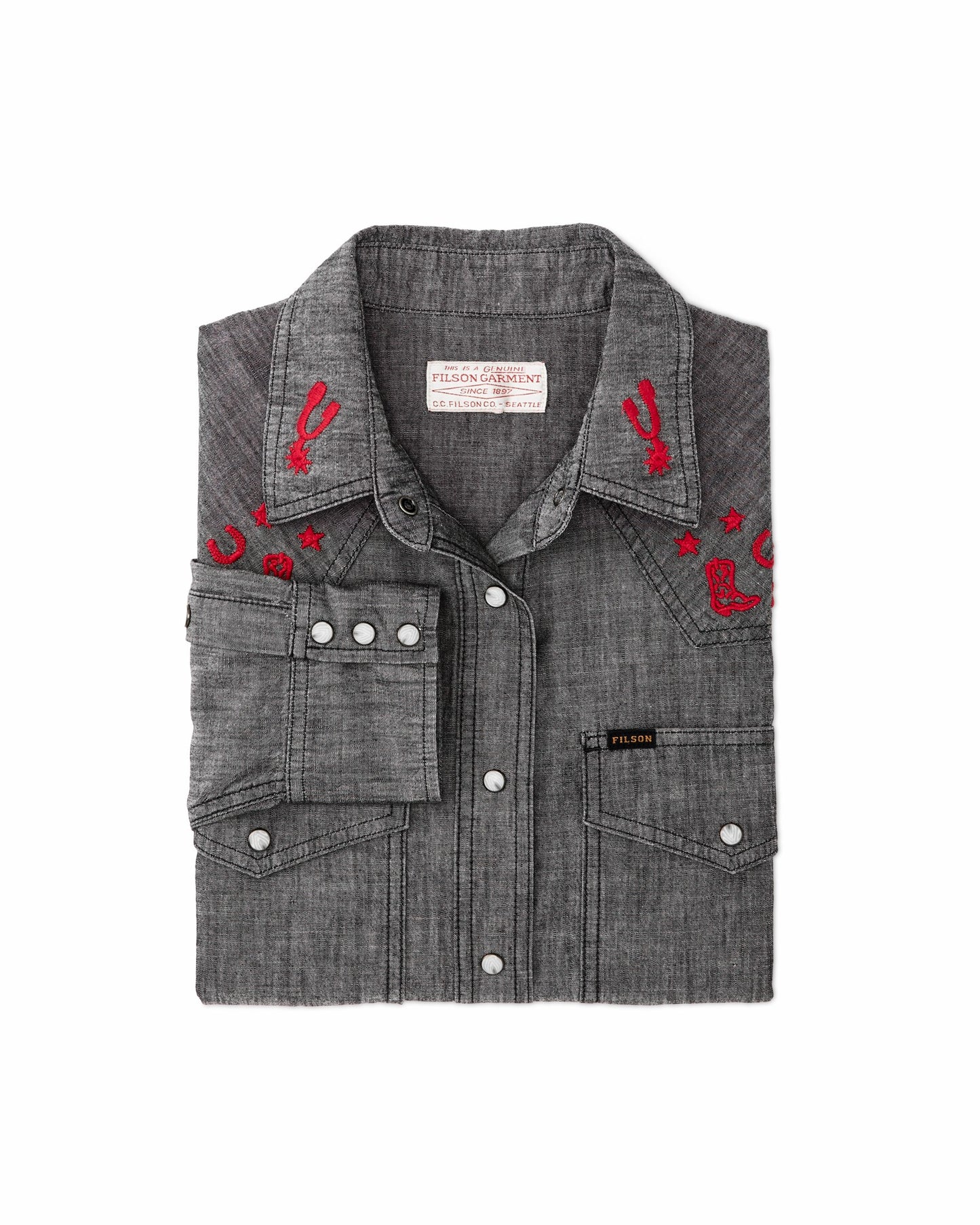 Filson Women Women's Embroidered Western Shirt - Black Chambray / Western