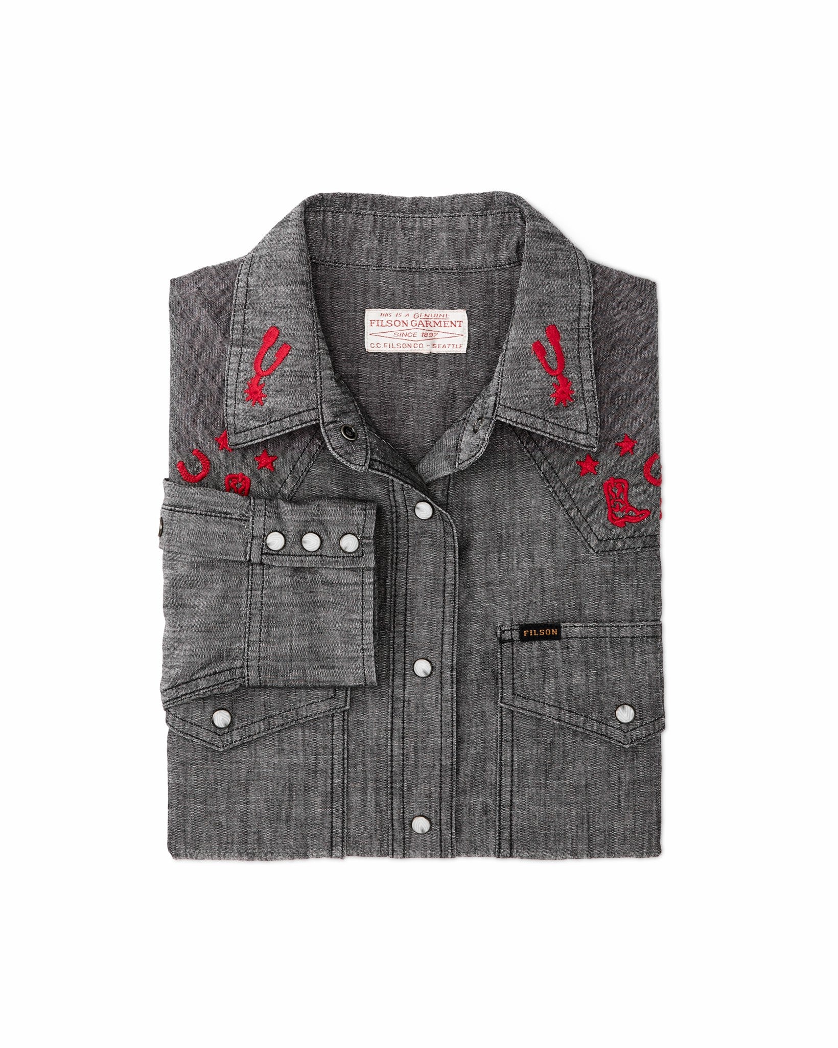 Filson Women Women's Embroidered Western Shirt - Black Chambray / Western
