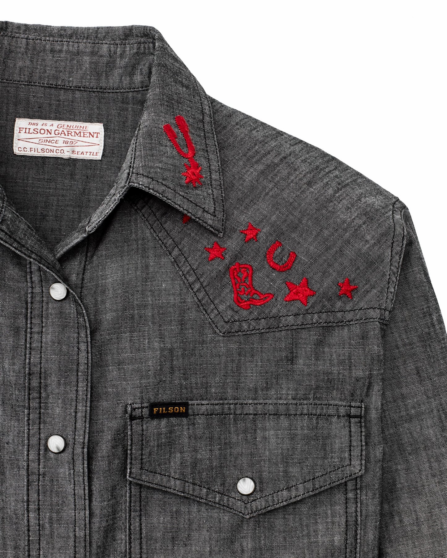 Filson Women Women's Embroidered Western Shirt - Black Chambray / Western