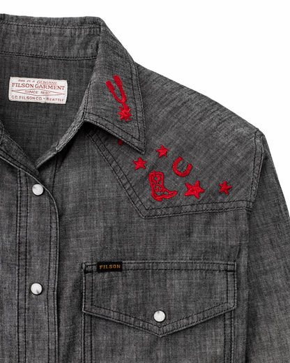 Filson Women Women's Embroidered Western Shirt - Black Chambray / Western